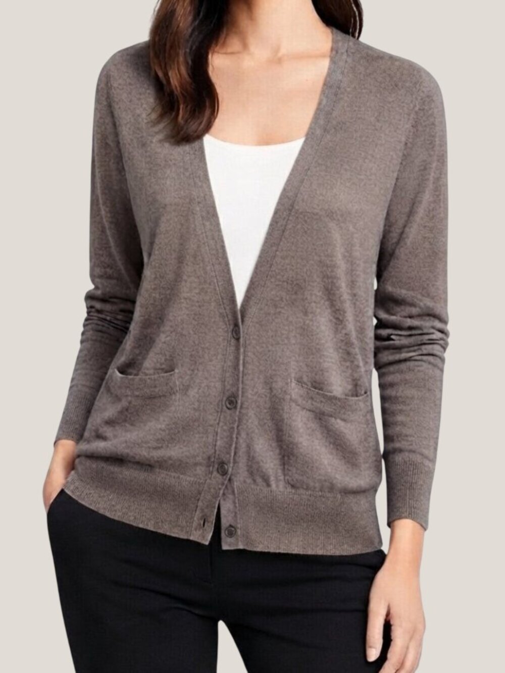 J.Crew V Neck Cardigan Long Sleeve Cotton Tan Small